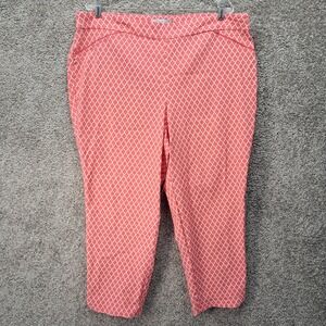 Dalia Womens Plus 20W Coral White Geometric Trellis Pull On Cropped Pants